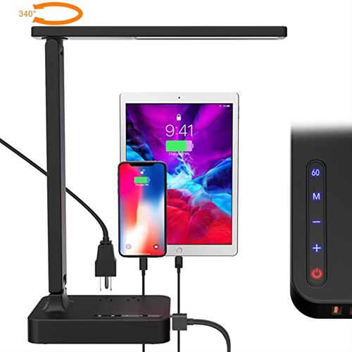 COZOO LED Desk Lamp with 3 USB Charging Ports and 2 AC Outlets