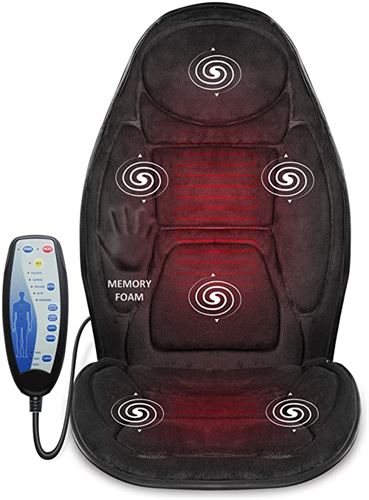 Snailax Memory Foam Massage Seat Cushion - Back Massager with Heat