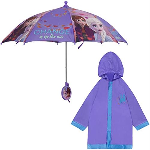Disney Kids Umbrella and Slicker, Frozen Elsa and Anna Toddler and Little Girl Rain Wear Set