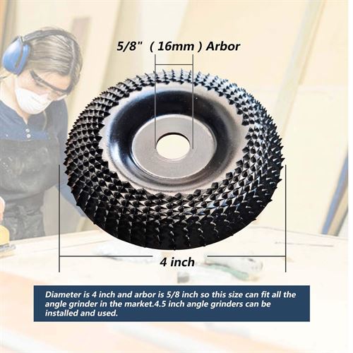 OBA Grinder Wheel Disc 4 Inch Wood Shaping Wheel, Wood Grinding Shaping Disk for Angle Grinders with 5/8” Arbor