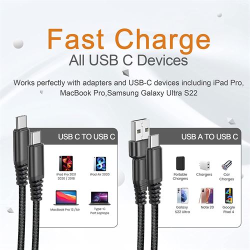 USB C to USB C Cable 60W 10ft