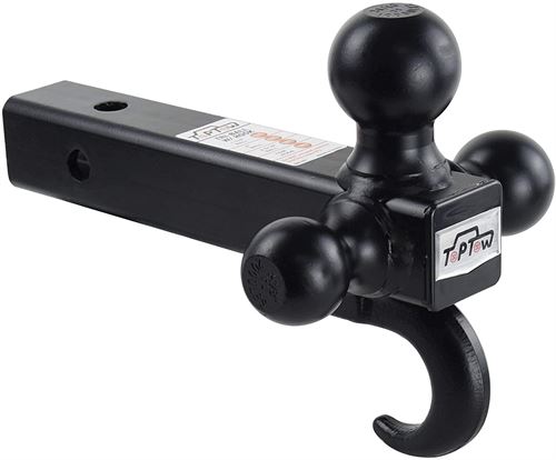 TOPTOW Trailer Receiver Hitch Tri Ball Mount with Hook Black Balls Fits for 2 inch Receiver