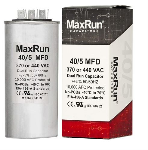 MAXRUN 40+5 MFD uf 370 or 440 Volt VAC Round Motor Dual Run Capacitor for AC Air Conditioner Condenser