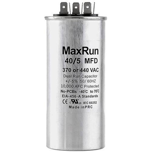MAXRUN 40+5 MFD uf 370 or 440 Volt VAC Round Motor Dual Run Capacitor for AC Air Conditioner Condenser