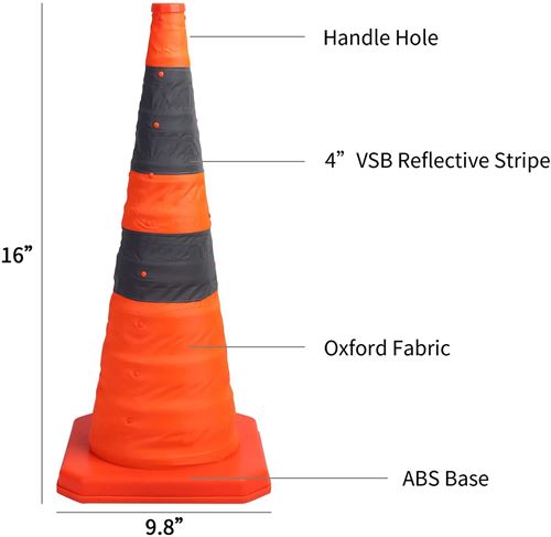 Sunnyglade [4-Pack] 71cm  Collapsible Traffic Cones with LED Light