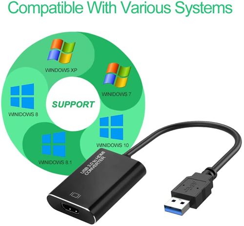 USB to HDMI Adapter, 1080P HD Audio Video Cable Converter, USB 3.0/2.0 to HDMI for Multiple Monitors