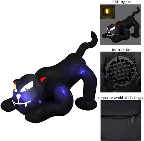 4 FT Halloween Inflatable Black Cat, Lighted Halloween Blow Up Prop with LED Lights