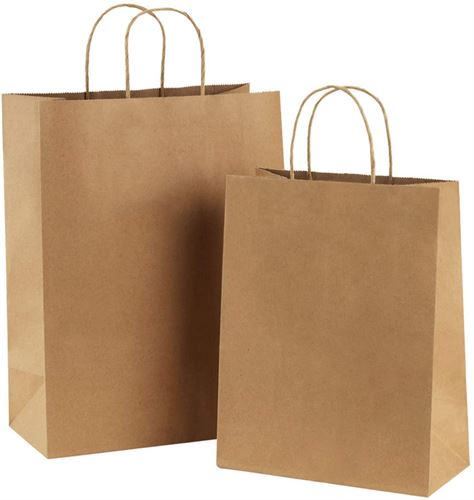 100 Bags Brown Kraft Paper Gift Bags Bulk with Handles 8x10.5''