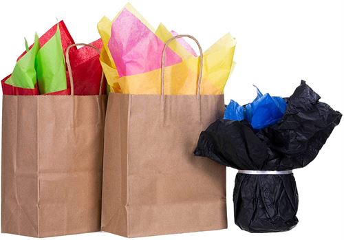 100 Bags Brown Kraft Paper Gift Bags Bulk with Handles 8x10.5''