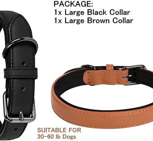 Coohom 2 Pack Genuine Leather Soft Waterproof Fabric Padded Dog Collars