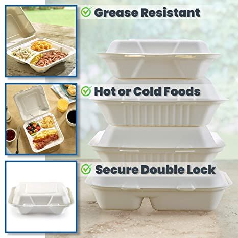 Vallo 100% Compostable Clamshell To Go Boxes For Food
