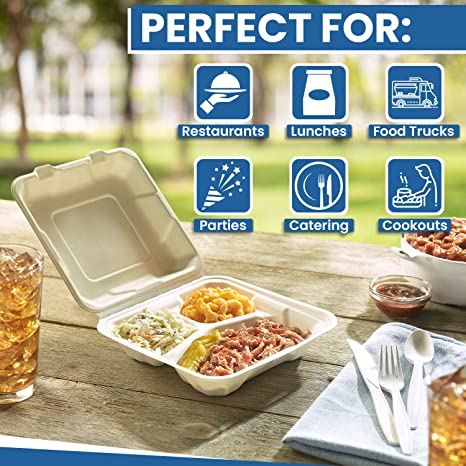 Vallo 100% Compostable Clamshell To Go Boxes For Food