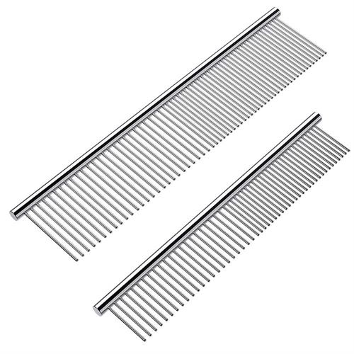Cafhelp 2 Pack Dog Combs with Rounded Ends Stainless Steel Teeth