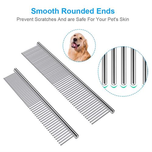 Cafhelp 2 Pack Dog Combs with Rounded Ends Stainless Steel Teeth