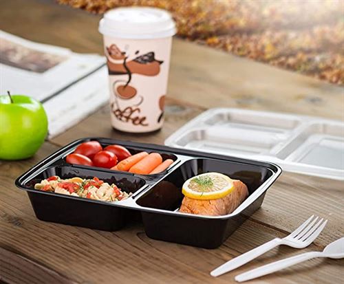 EZ Prepa 32oz 3 Compartment Meal Prep Containers with Lids - Bento Box