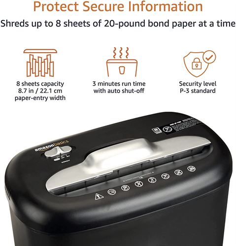 Amazon Basics 8-Sheet Capacity, Cross-Cut Paper and Credit Card Shred der, 4.1 Gallon 120 Volts