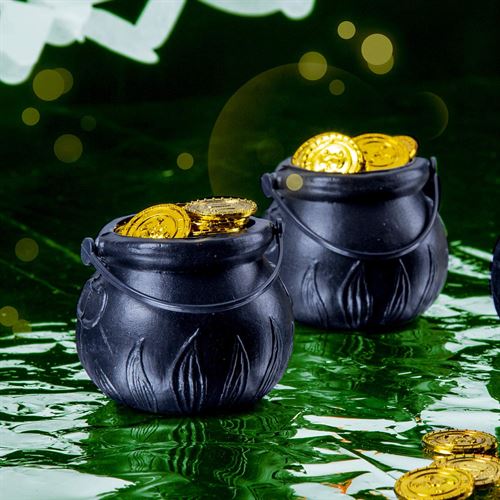YUNGCHI Black Mini Cauldron, Pot of Gold St Patricks Day - Set of 12