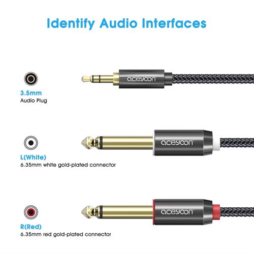 3.5mm to Dual 1/4 Cable 16ft, Braided 3.5mm 1/8 TRS to Dual 6.35mm 1/4 TS Mono Breakout Cable Y Splitter Stereo Cord