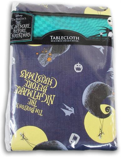 Spooky Town Nightmare Before Christmas Tablecloth - Jack Skellington Silhouette on Deep Blue