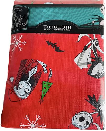 The Nightmare Before Christmas Red Black White Tablecloth Peva with Flannel Backing