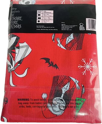 The Nightmare Before Christmas Red Black White Tablecloth Peva with Flannel Backing