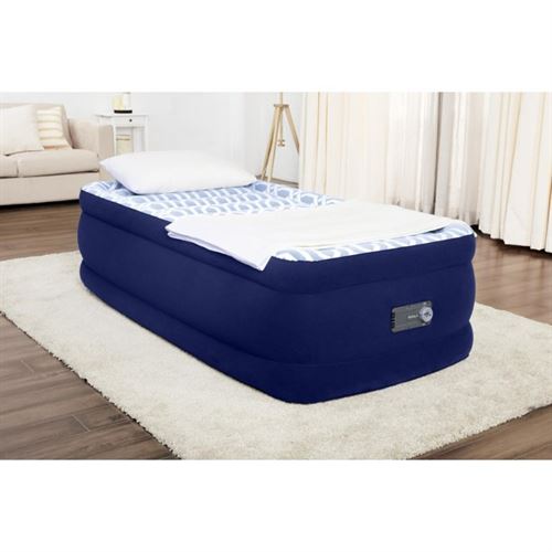 Bestway Fashion Flock 20 inch Twin Air Mattress with Built-in Pump and Antimicrobial Coating