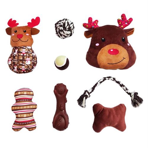 Holiday Time Christmas Dog Toys Stocking Gift Set Large Brown 8 Pcs