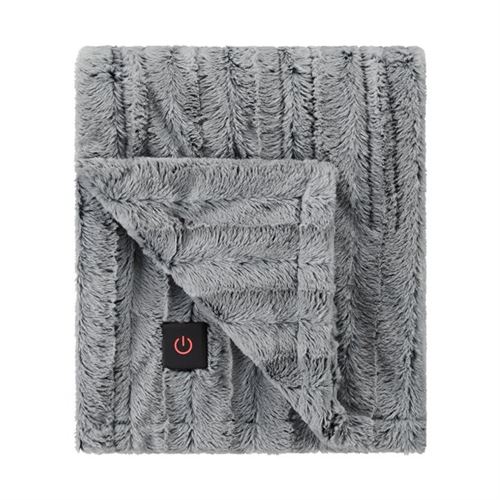 Brookstone Faux One Button Heated Throw in Grey 120 Volts