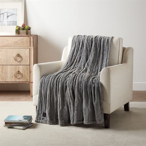 Brookstone Faux One Button Heated Throw in Grey 120 Volts