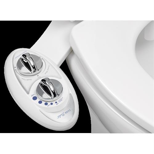 LUXE Bidet W85 Fresh Water Dual-Nozzle Self-Cleaning Non-Electric Bidet Attachment, Pearl Gray on White