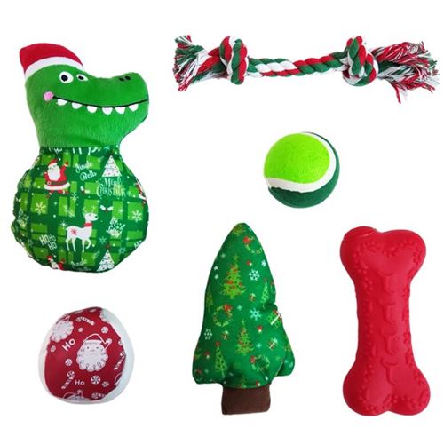 Holiday Time Christmas Dog Toys Stocking Gift Set Green 6 Pcs