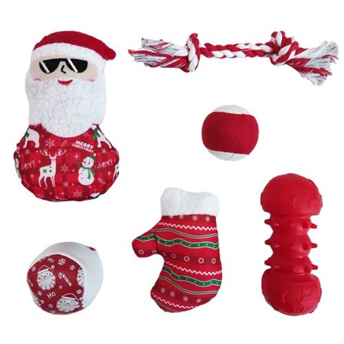 Holiday Time Christmas Dog Toys Stocking Gift Set Red 6 Pcs