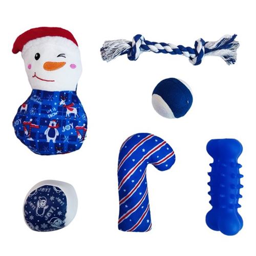 Holiday Time Christmas Dog Toys Stocking Gift Set Blue 6 Pcs