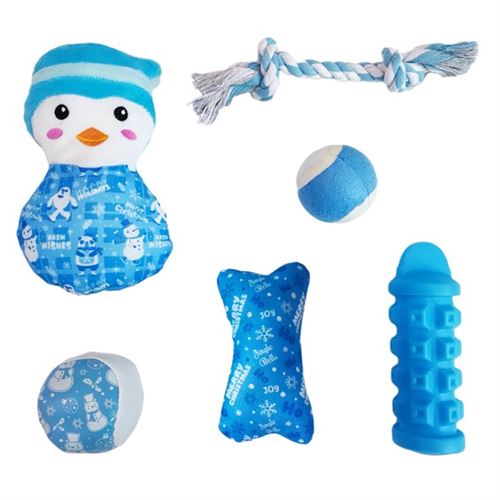 Holiday Time Christmas Dog Toys Stocking Gift Set Light Blue 6 Pcs