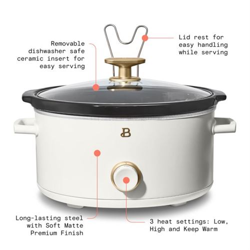 Beautiful 8QT Slow Cooker, White Icing by Drew Barrymore - 120V
