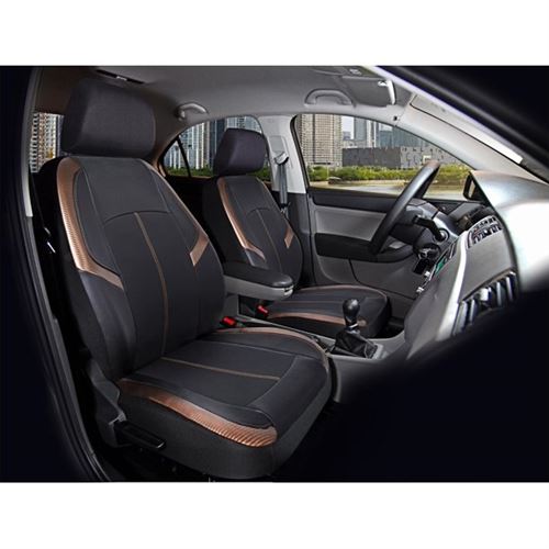 Auto Drive 2 Piece Carbon Fiber High Back Seat Covers Leather Copper, Universal Fit