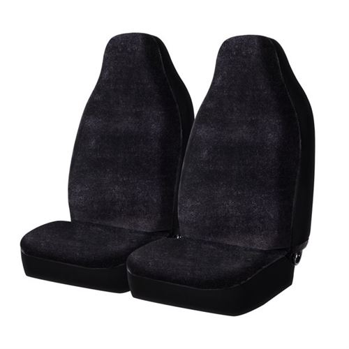 Auto Drive 2 Piece Seat Covers High Back Fur Polyester Black, Universal Fit