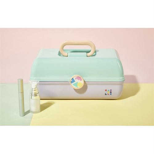 Caboodles Vintage On the Go Girl Cosmetic Case, Seafoam Green over Purple