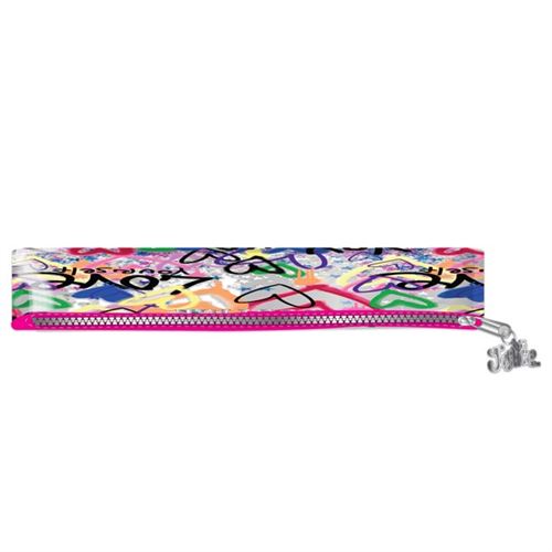 Justice Graffiti Love Pencil Pouch, with Multi-Color Glitter Confetti Accents