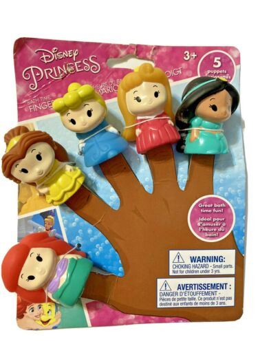 Disney Princess 5 Bath Time Finger Puppets Jasmine Belle Ariel Cinderella Auroa