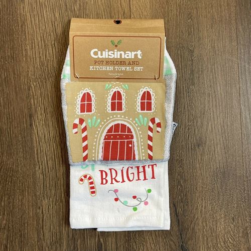 Cuisinart Pot Holder & Kitchen Towel Set Gingerbread House Baking Spirits Bright
