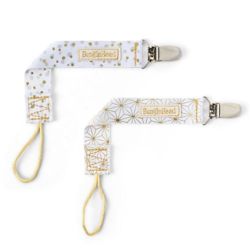 BooginHead PaciGrip Universal Pacifier Clips, Gold Sparkles 2-Pack