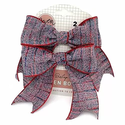 Gwen Studios 4" x 3" Soft Woven Edge Fabric Burlap Bows, Red and Navy Blue