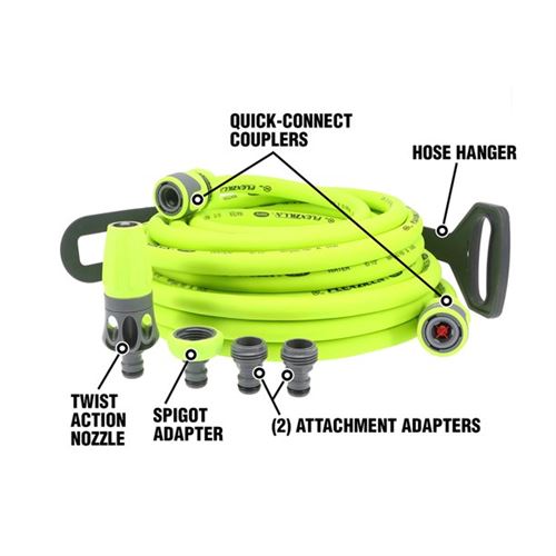 Flexzilla® Garden Hose Kit with Quick Connect Attachments, Flexible Hybrid Polymer, ZillaGreen®