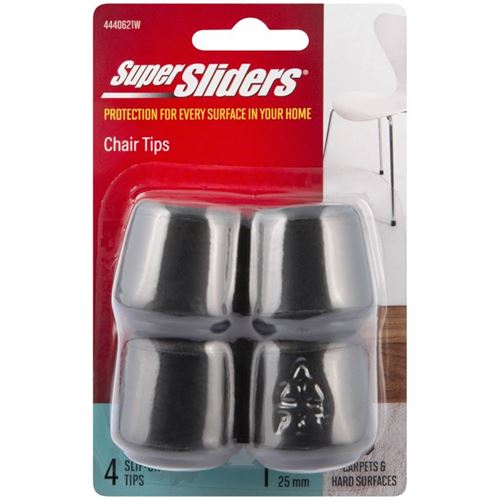 Super Sliders 1" Round Rubber Tip Chair Leg Caps Floor Protection Pad Black, Pack 4