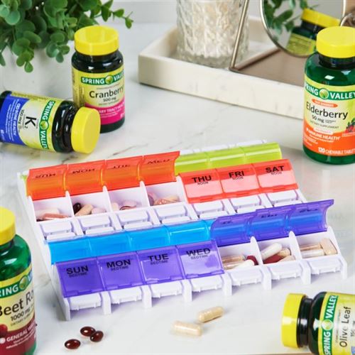 Equate 4-A-Day Weekly Large Pill Planner, Easy Open Pill Organizer
