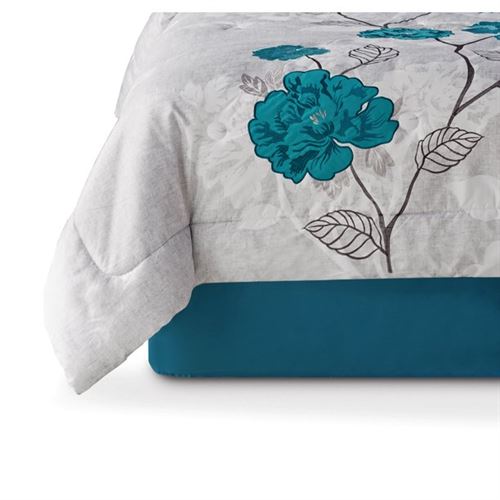 Mainstays 7-Piece Teal Roses Comforter Set, Full/Queen, With Embroidered Applique Detail