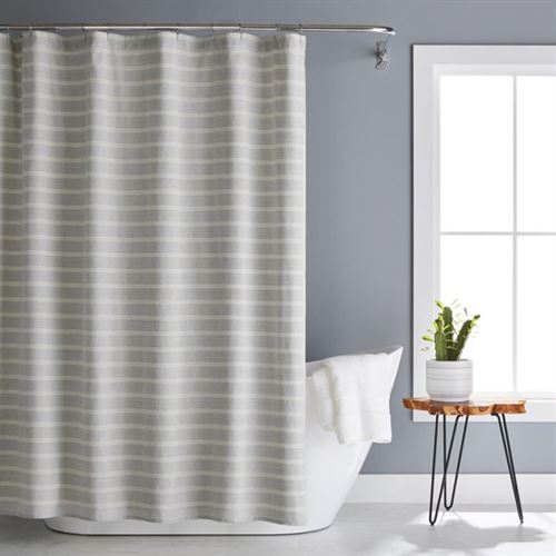 Better Homes & Gardens Basketweave Stripe Poly-Cotton Fabric Shower Curtain, 183x183 cm, Grey
