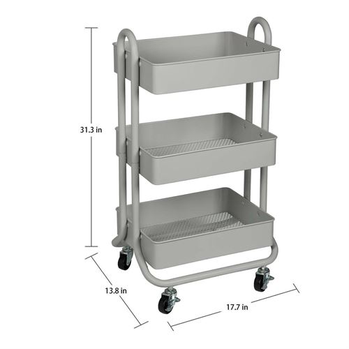 SALT- 3-Tiers Storage Bath Storage Cart in Grey Mobile Storage for Home