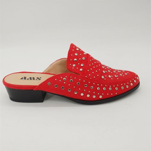 AMS Womens Leah-1 Mule Shoes Red Slip On